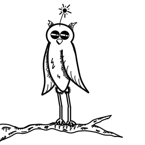 Black and white digital drawing of a cryptid called the illuminowldi.